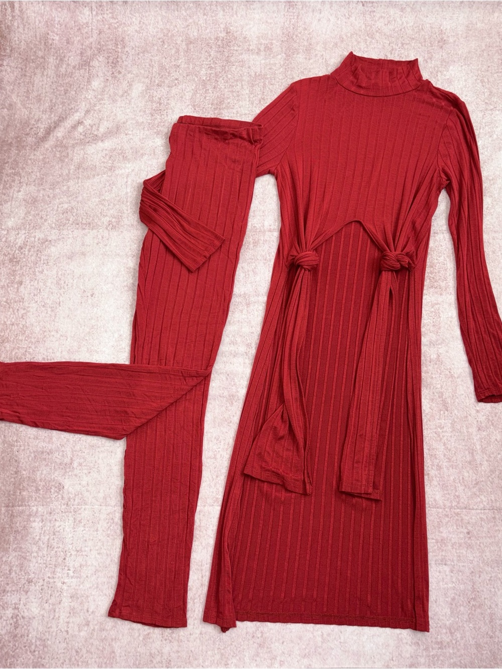 Size Large Ribbed Long Sleeve Versatile Tie-Front Top and Leggings Set